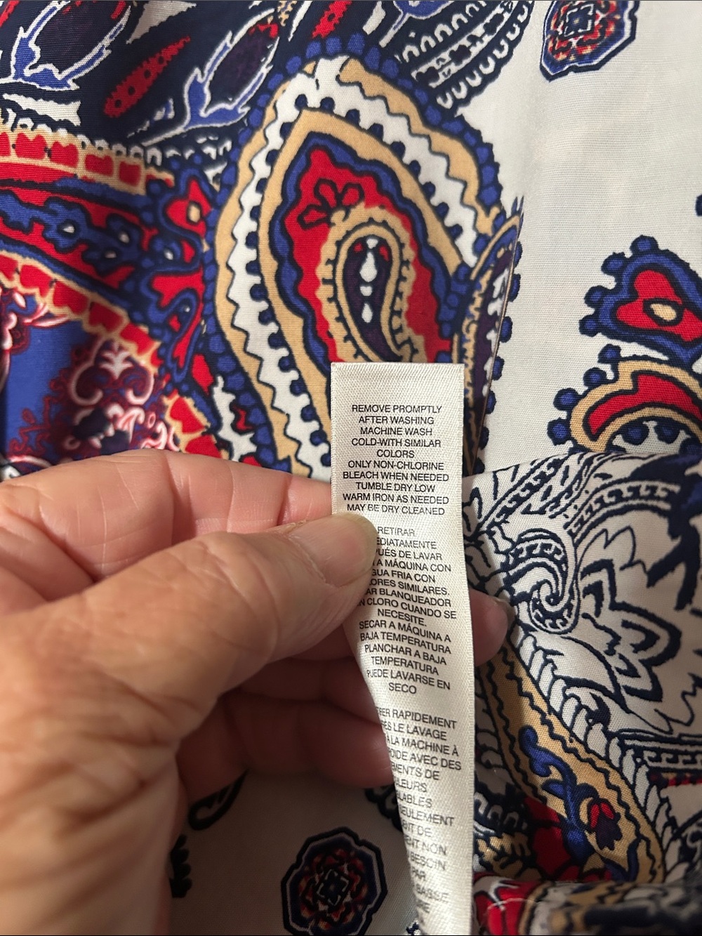 Chico's sz 1 (US 8/10) Paisley Shirt in Navy, Red & White - Picture 5 of 6